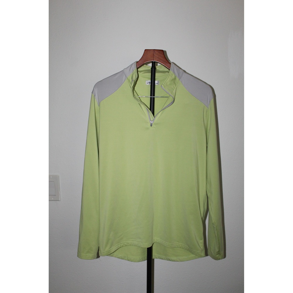 Peter Millar Men's Quarter Zip Pullover Lime Green Grey Performance Golf Shirt S